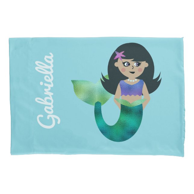 Personalized Mermaid Latino Trendy Faux Foil Girls Pillowcase (Front)