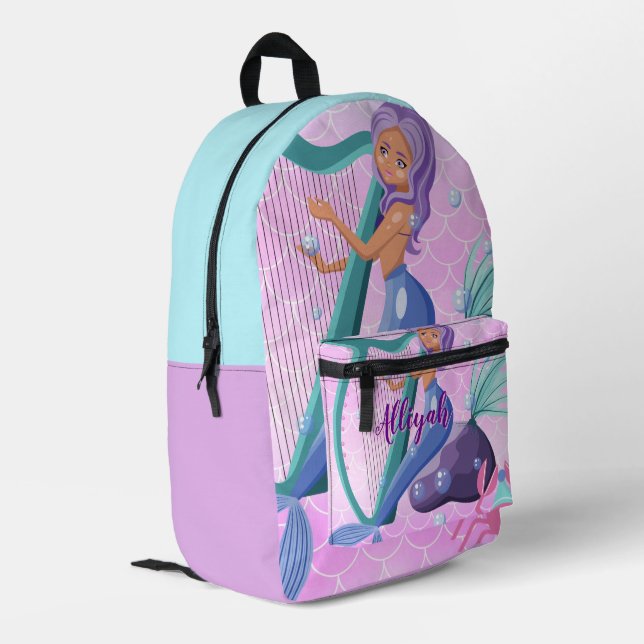 Personalized Mermaid Lavender/Azure Printed Backpack (Back Corner Left)
