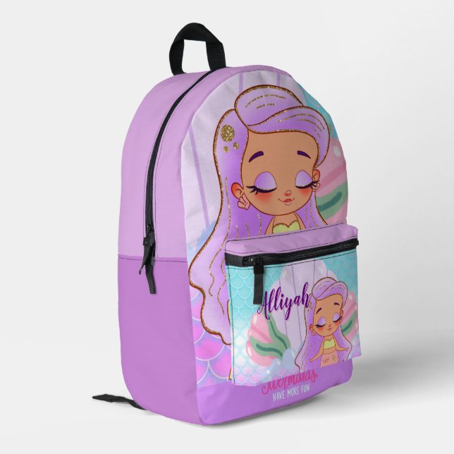 Personalized Mermaid Lavender Printed Backpack (Back Corner Left)