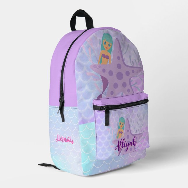 Personalized Mermaid Light Lavender Printed Backpack (Back Corner Left)