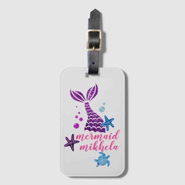 Personalized Mermaid Luggage Tag, Custom Name Tag (Front Vertical)