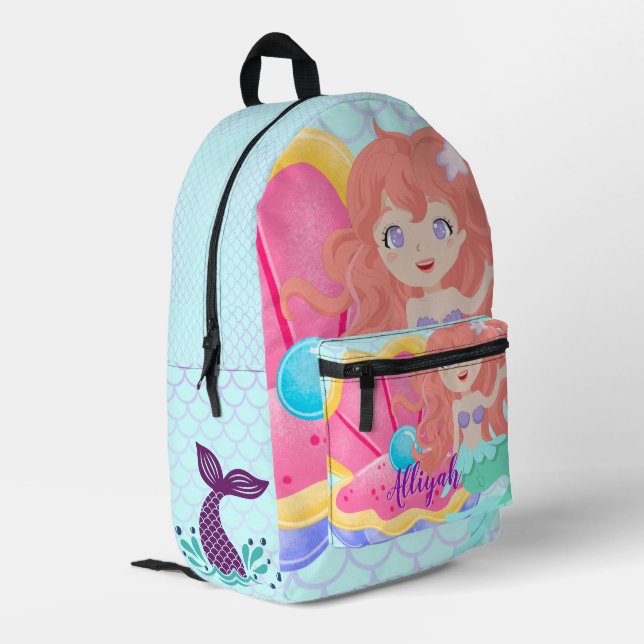 Personalized Mermaid Printed Backpack (Back Corner Left)
