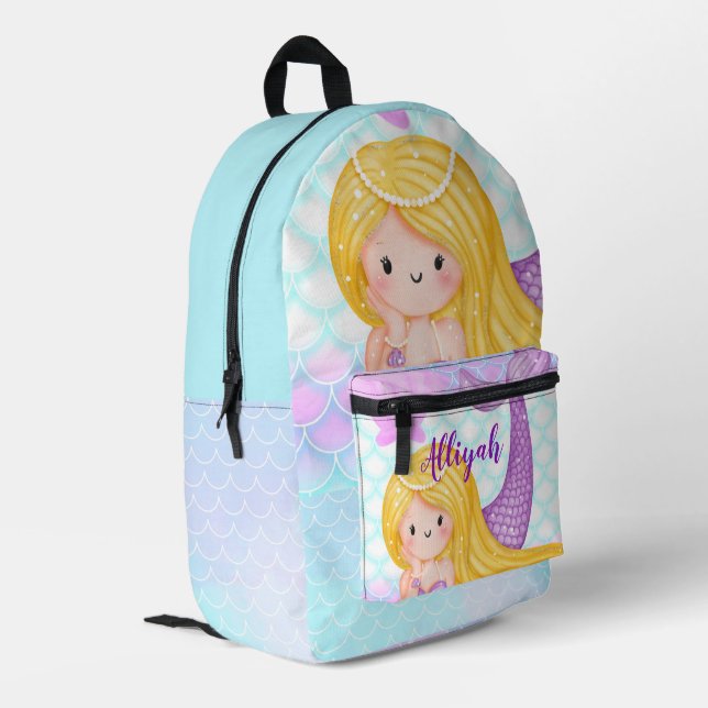 Personalized Mermaid Printed Backpack (Back Corner Left)