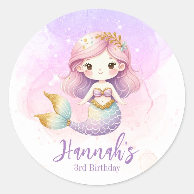 Personalized Mermaid Round Stickers (Front)