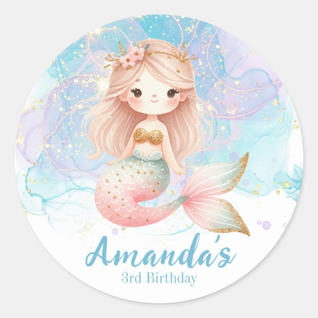 Personalized Mermaid Round Stickers (Front)