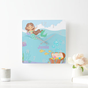 Personalized Mermaid Square Wall Clock