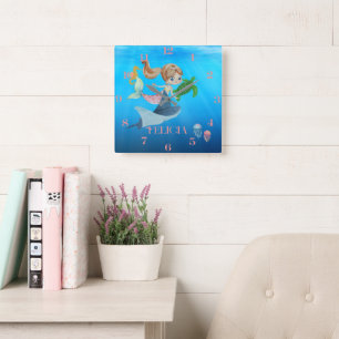 Personalized Mermaid Square Wall Clock