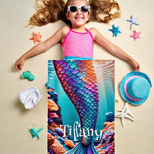 Personalized mermaid tail beach towel