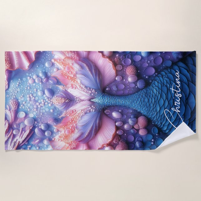 Personalized Mermaid Tail Custom Name  Beach Towel (Front)
