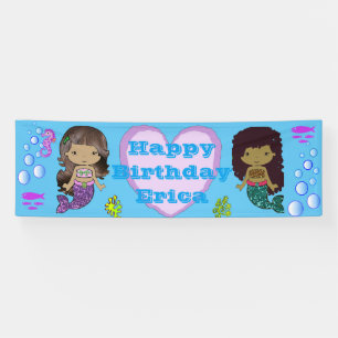 Personalized Mermaid Themed Happy Birthday Banner