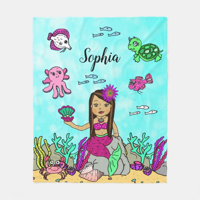 Personalized Mermaid Under the Sea Blanket (Front)