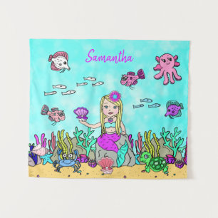 Personalized Mermaid Under the Sea Wall Art Tapestry