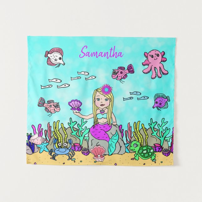 Personalized Mermaid Under the Sea Wall Art Tapestry (Front (Horizontal))