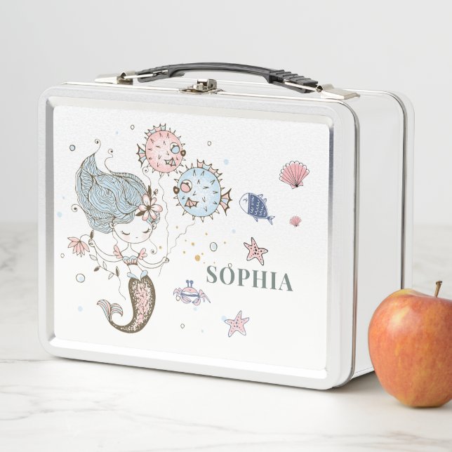 Personalized Mermaid Watercolor  Metal Lunch Box (In Situ)