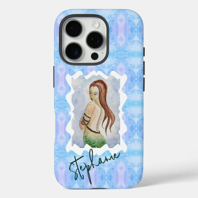 Personalized Mermaid Watercolor Ocean Art Case-Mate iPhone Case (Back)