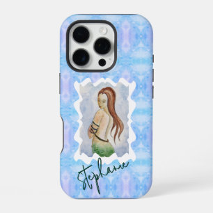 Personalized Mermaid Watercolor Ocean Art iPhone 16 Pro Case