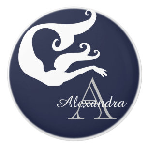 Personalized Mermaid White Navy blue monogrammed  Ceramic Knob