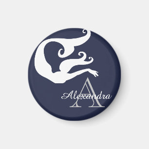 Personalized Mermaid White Navy blue monogrammed Magnet
