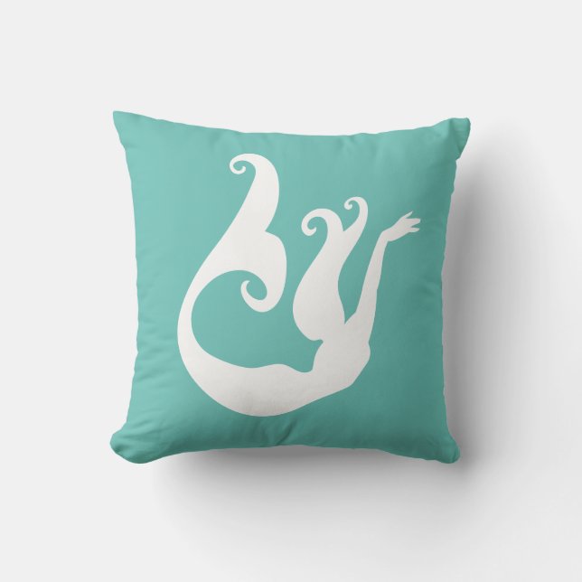 Personalized Mermaid White Teal blue monogrammed Throw Pillow (Front)