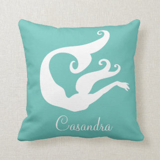 Personalized Mermaid White Teal blue monogrammed Throw Pillow