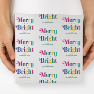 Personalized Merry and Bright Christmas Holiday Wrapping Paper