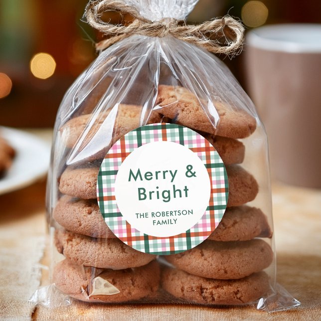 Personalized Merry and Bright Christmas Sticker (Round Stickers available in 1.5 or 3 inches. Choose your size before checkout.)