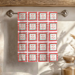 Personalized Merry and Bright Red Checkered Kitchen Towel