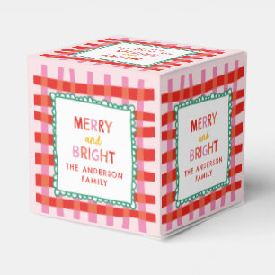 Personalized Merry and Bright Red Chequered Favor Box