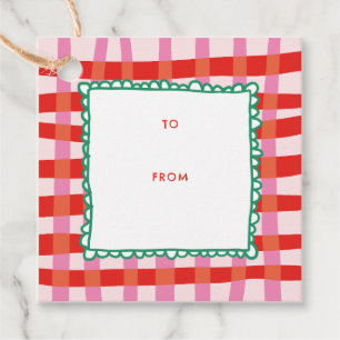 Personalized Merry and Bright Red Chequered  Favour Tags