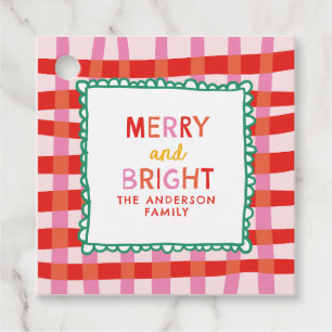 Personalized Merry and Bright Red Chequered  Favour Tags
