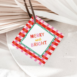 Personalized Merry and Bright Red Chequered  Favour Tags