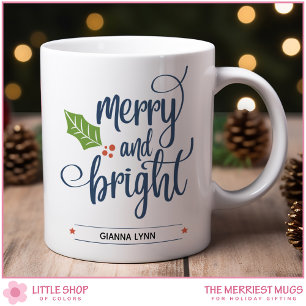 Personalized Merry and Bright with Holly Coffee Mug