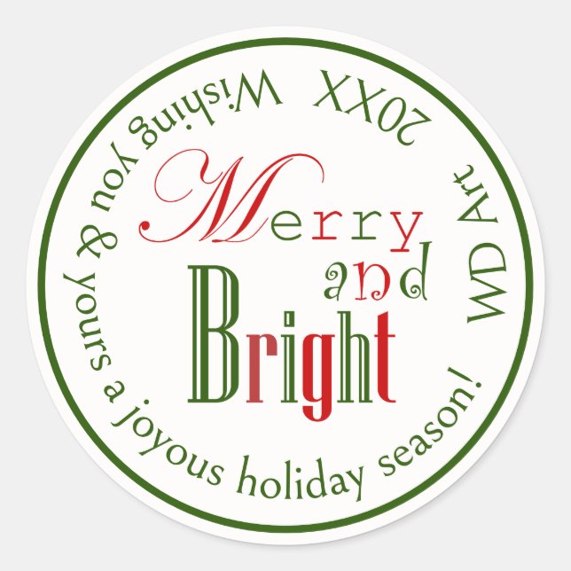 Personalized "Merry and Bright" Xmas Stickers (Front)