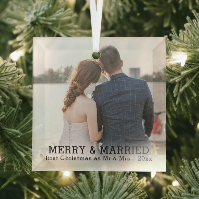 Personalized Merry And Married Christmas Glass Ornament (Insitu)