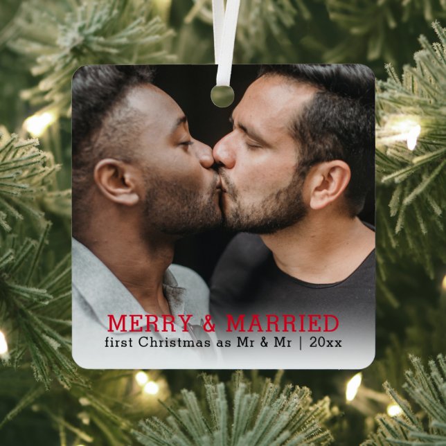 Personalized Merry And Married Christmas Metal Ornament (Insitu)