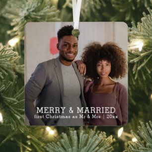 Personalized Merry And Married Christmas Metal Ornament