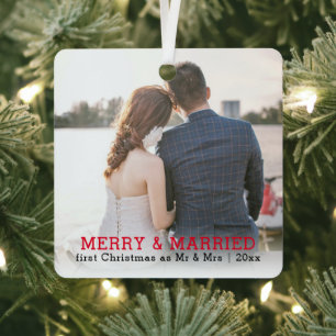 Personalized Merry And Married Christmas Metal Ornament