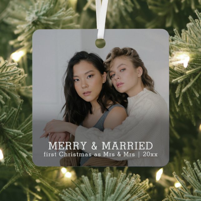 Personalized Merry And Married Christmas Metal Ornament (Insitu)