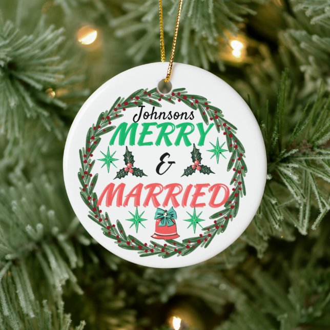 Personalized merry and married ,married couple ceramic ornament (Tree)