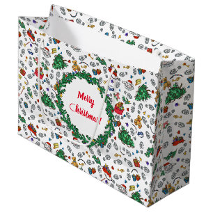 Personalized Merry Bad Santa Holiday Pattern Large Gift Bag