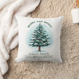 Personalized Merry & Bright Christmas Tree  Throw Pillow