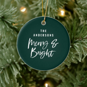 Personalized Merry & Bright Family Name Ceramic Ornament