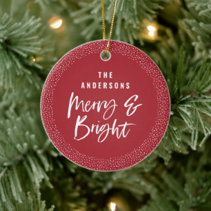 Personalized Merry & Bright Family Name Ceramic Ornament