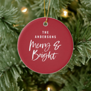 Personalized Merry & Bright Family Name Ceramic Ornament