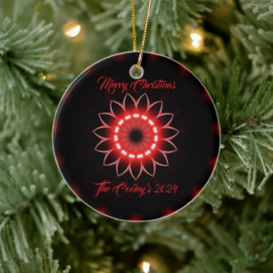 Personalized Merry Christmas Abstract Prism Art  Ceramic Ornament