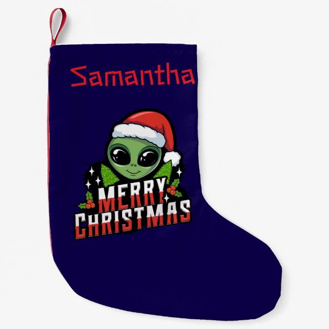 Personalized Merry Christmas Alien Small Christmas Stocking (Front)