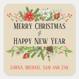 Personalized Merry Christmas and Happy New Year Square Sticker