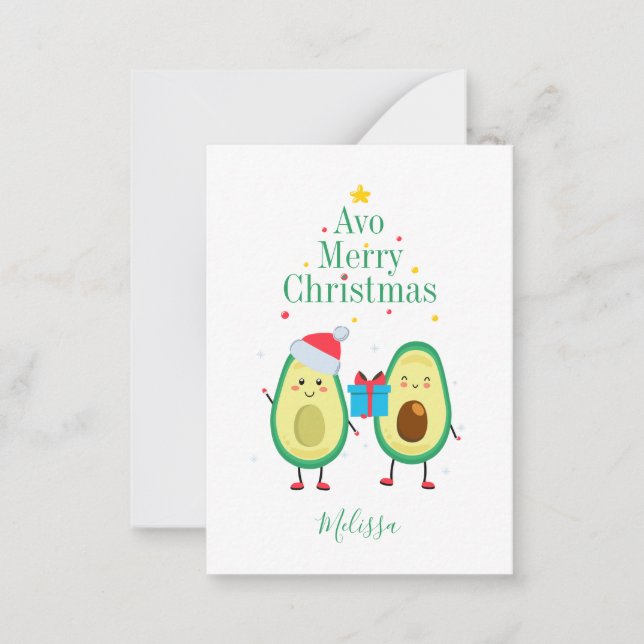 Personalized Merry Christmas Avocado Illustration Card (Front)