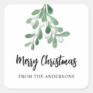 Personalized Merry Christmas Berries And Leaves Square Sticker