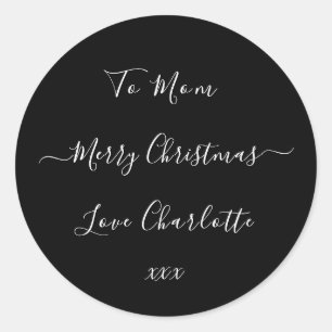 Personalized Merry Christmas Black and White Classic Round Sticker